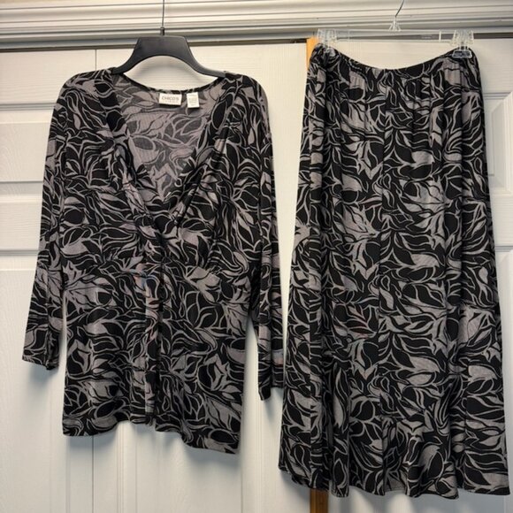 Chico's Travelers Top & Midi Skirt Set - Sz 3 (XL) - Picture 1 of 4